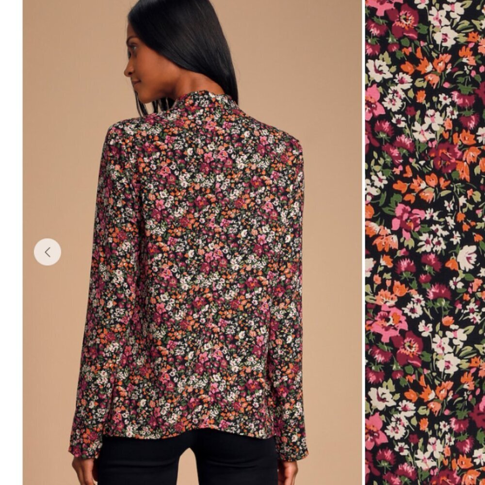 Lulu's Miss Punctuality Pink and Black Floral Print Lightweight Blazer - Picture 12 of 12